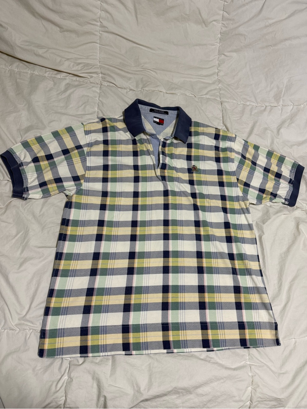 Tommy Hilfiger White, Navy & Green Plaid Short-Sleeve Polo